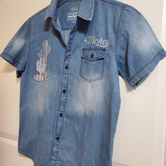 DISNEY MICKEY MOUSE Y2K BLUE DENIM SHORT SLEEVE WOMEN'S POLO SHIRT MEDIUM - Picture 10 of 10